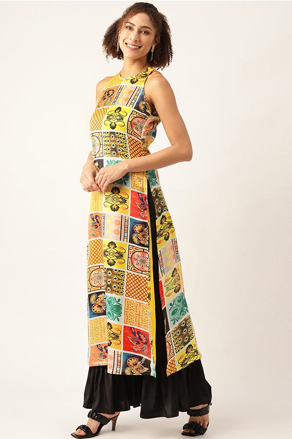 Ethnic Motifs Printed High Slit Kurta with Pallazo