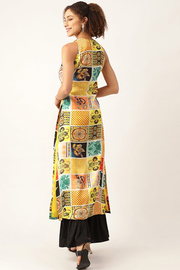 Ethnic Motifs Printed High Slit Kurta with Pallazo