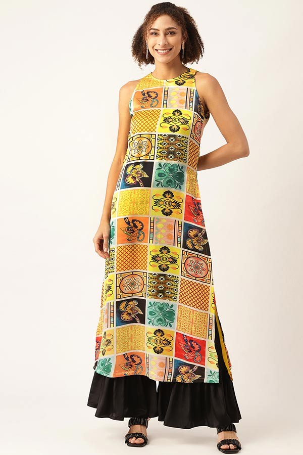 Ethnic Motifs Printed High Slit Kurta with Pallazo