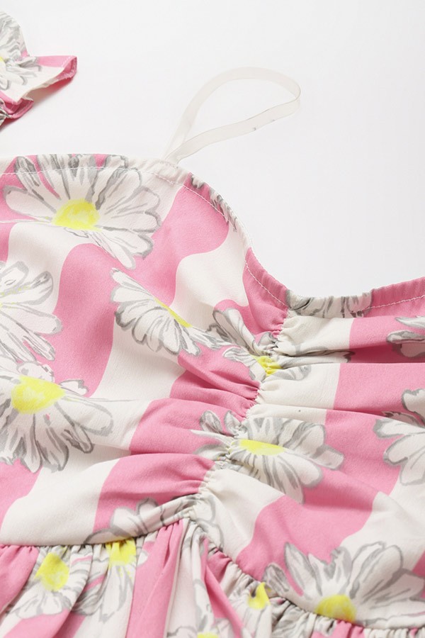 Pink Off-Shoulder Floral Printed Dress