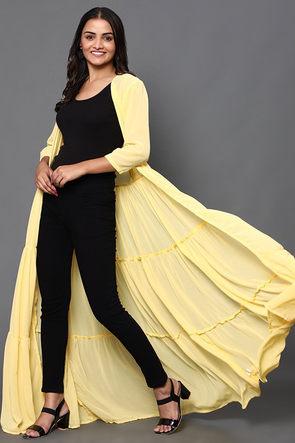 Yellow Georgette Flared Cape