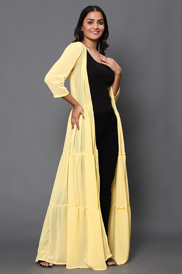 Yellow Georgette Flared Cape