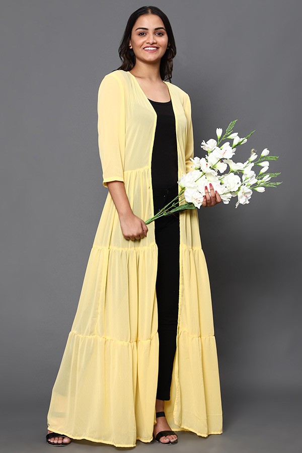 Yellow Georgette Flared Cape