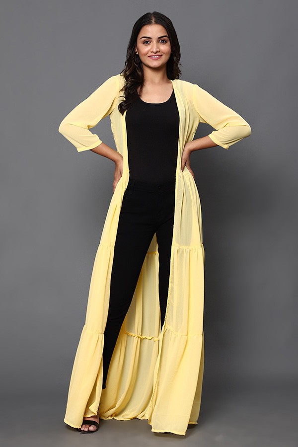 Yellow Georgette Flared Cape