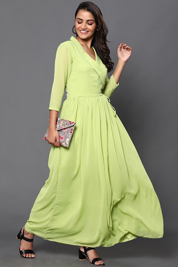 Green Angrakha Maxi Dress