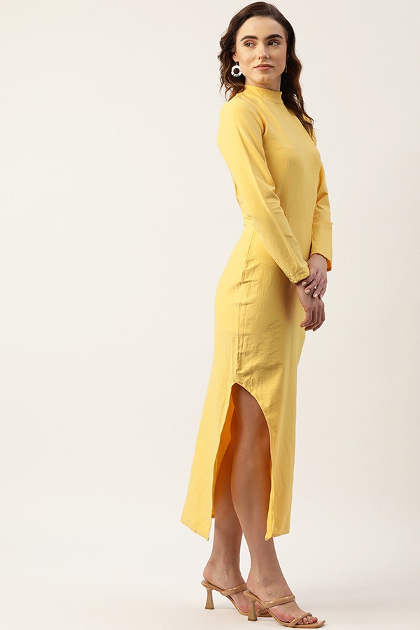 Yellow Lycra Backless Dress