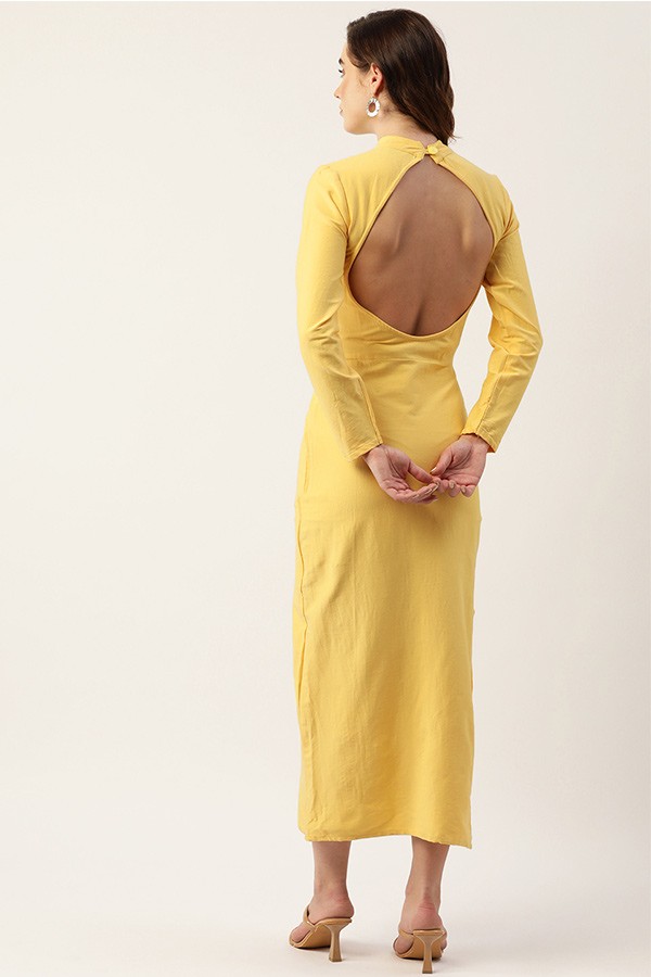 Yellow Lycra Backless Dress