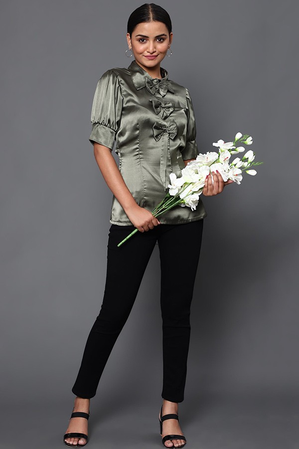 Olive Green Bow Shirt