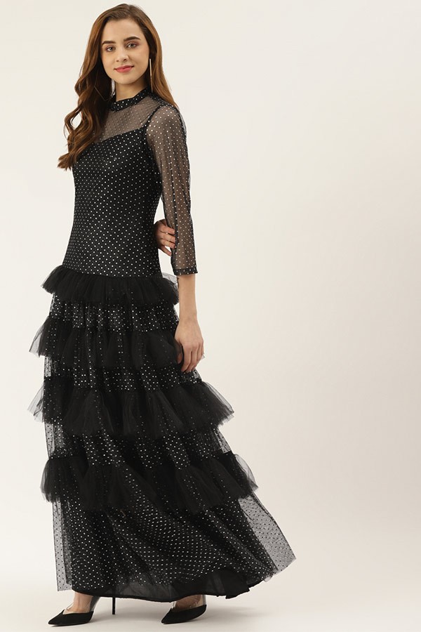 Black Studded Frilled Dress