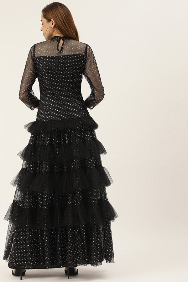 Black Studded Frilled Dress