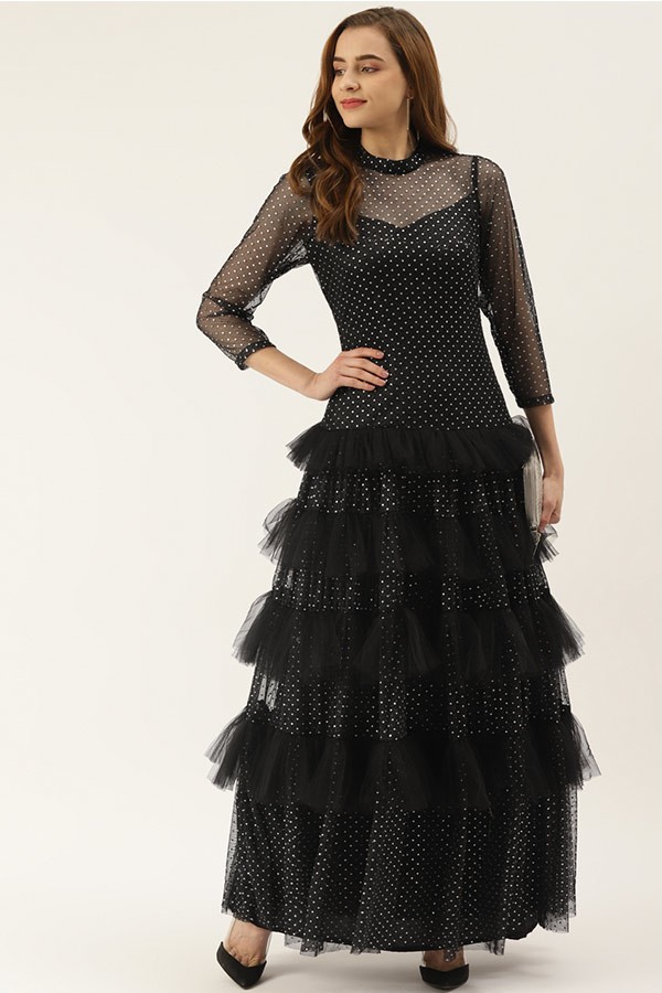 Black Studded Frilled Dress