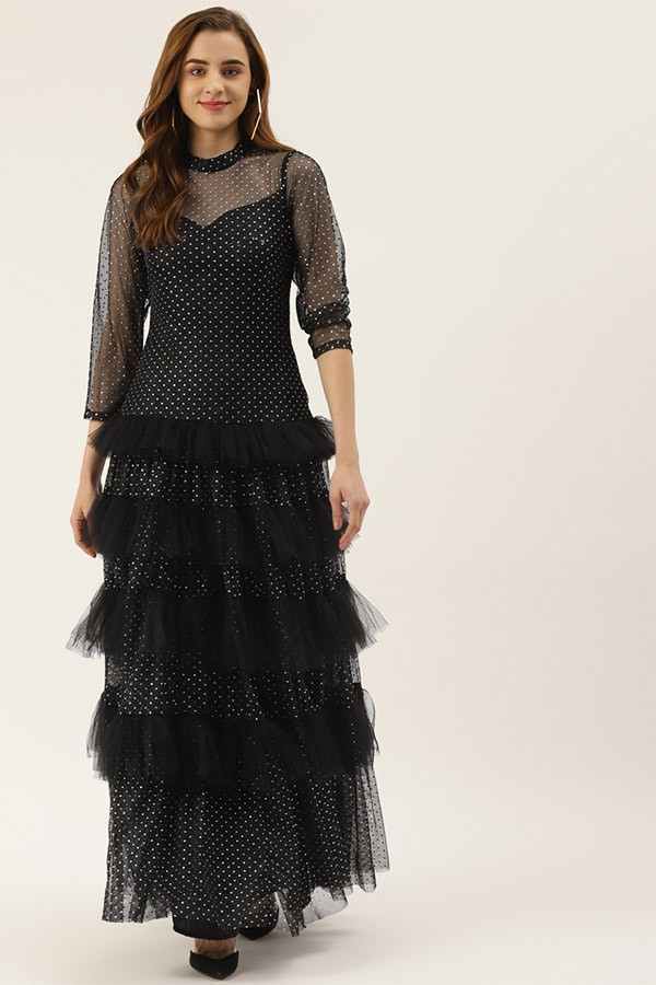 Black Studded Frilled Dress