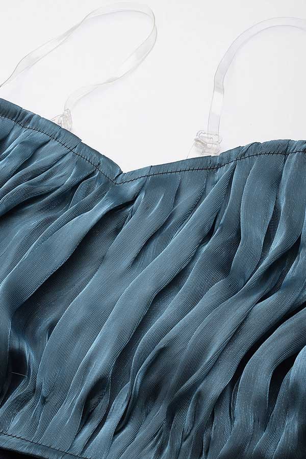 Blue Pleated Top with Layered Skirt