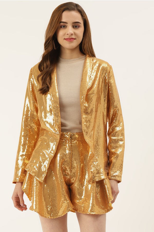 Gold Sequined Shorts Co-Ord Set