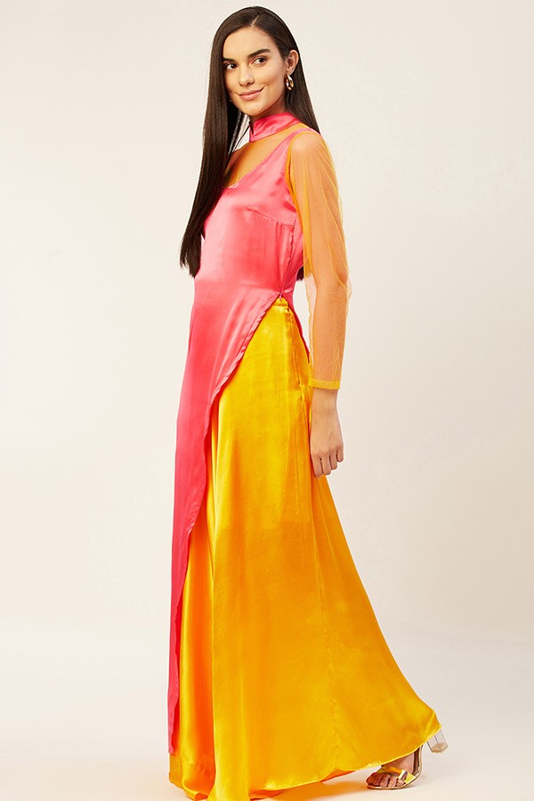 Choker Neck Kurta with Flared Skirt