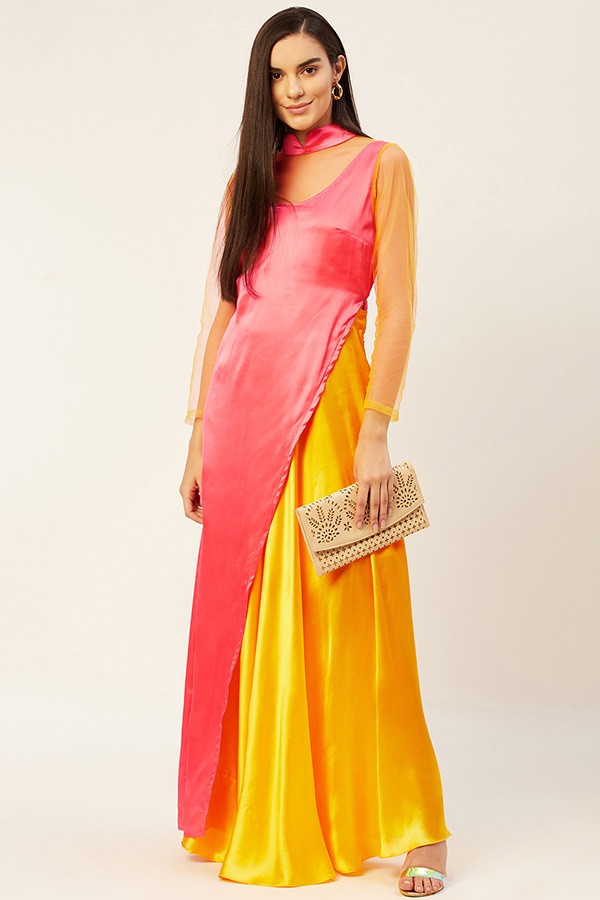 Choker Neck Kurta with Flared Skirt