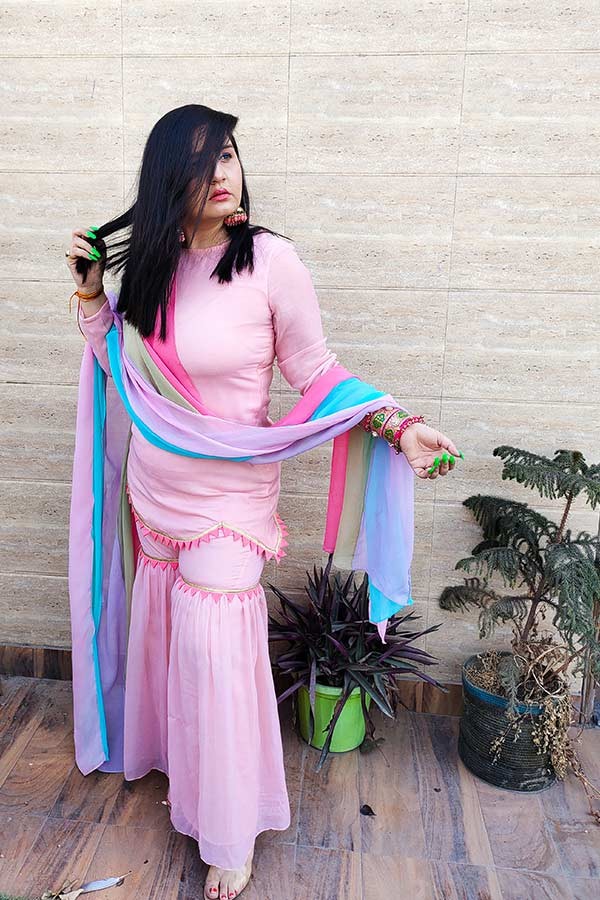 Sharara Set with Multicolored Dupatta