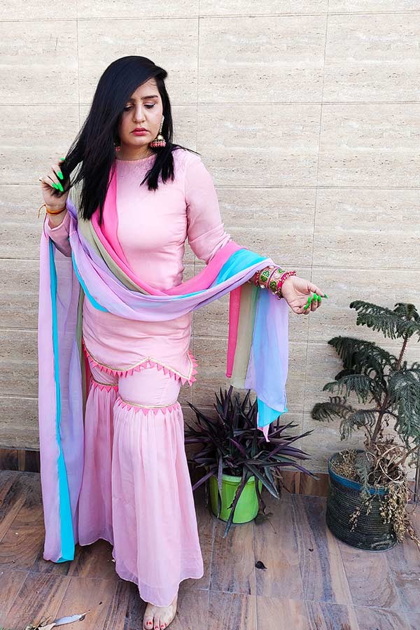 Sharara Set with Multicolored Dupatta