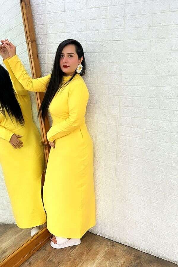 Yellow Lycra Backless Dress