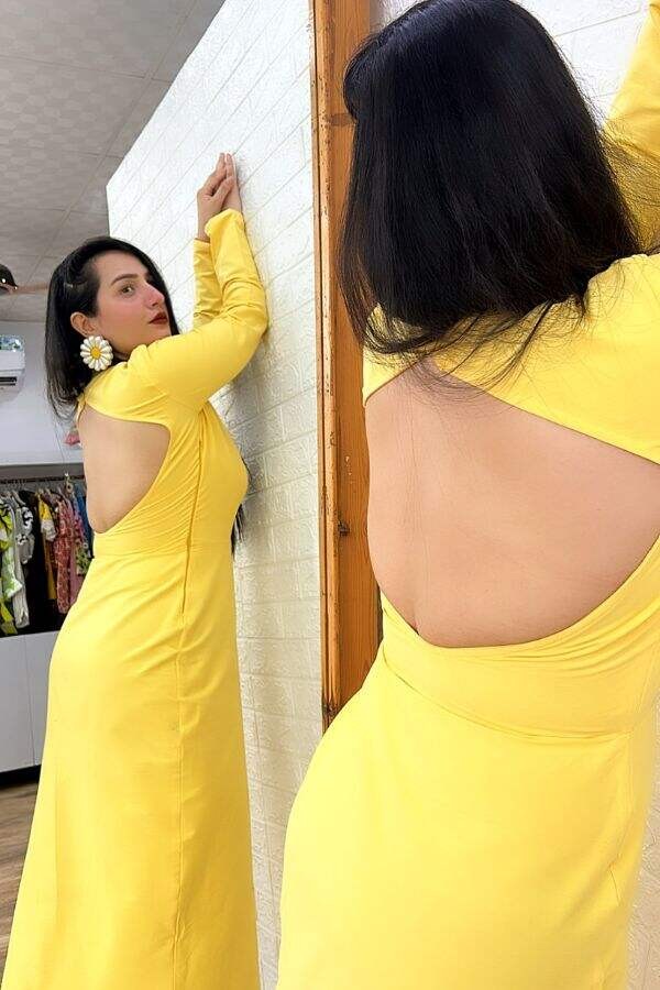 Yellow Lycra Backless Dress