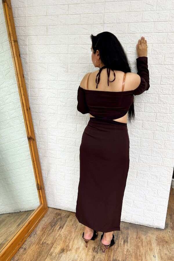 Chocolate Brown Banana Crepe Dress