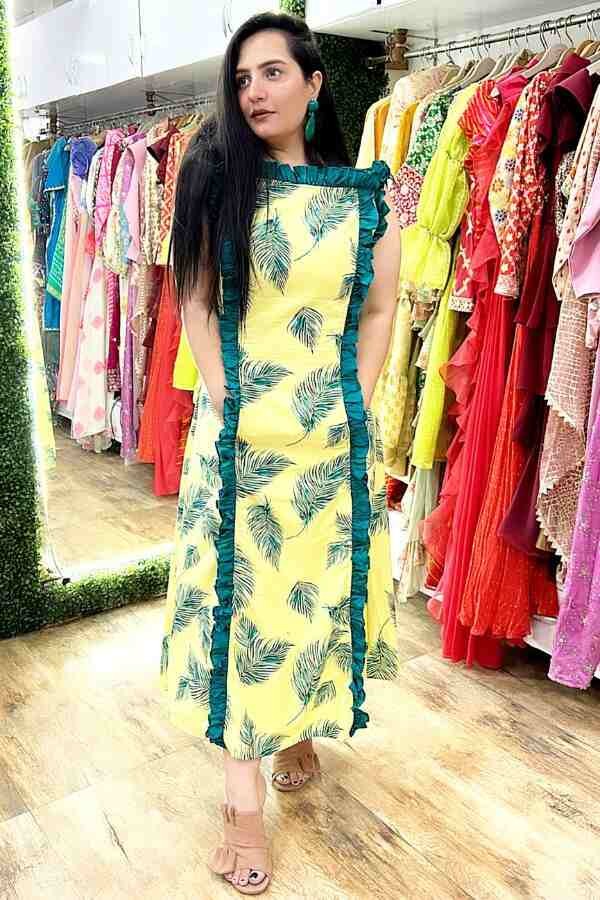 Neon leaf printed dress