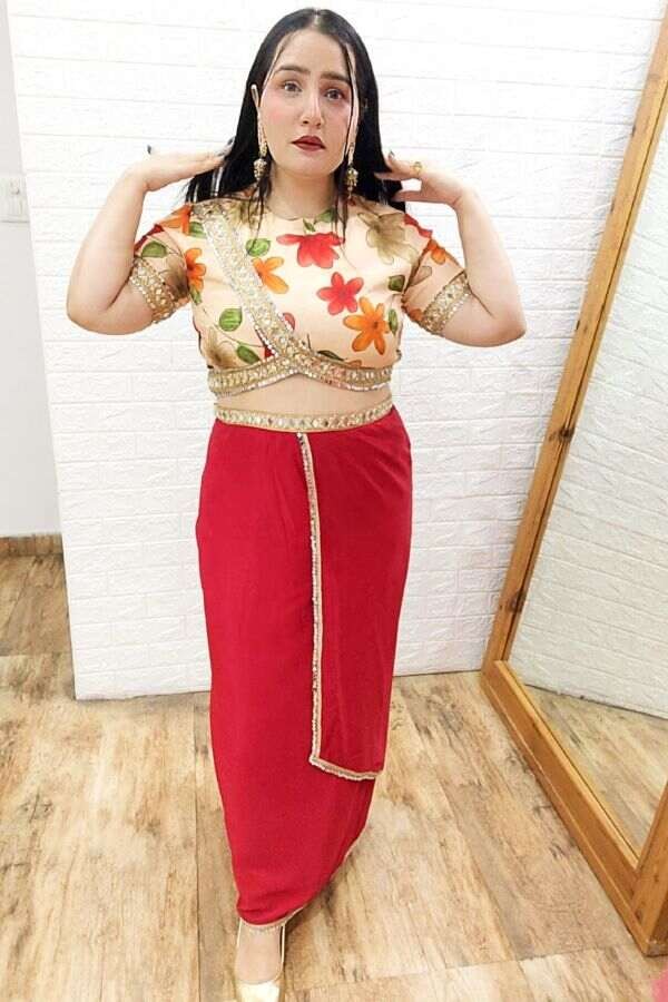 Printed Blouse with Dhoti Skirt