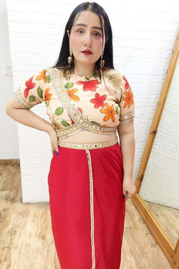 Printed Blouse with Dhoti Skirt