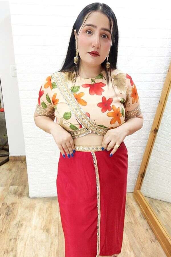 Printed Blouse with Dhoti Skirt