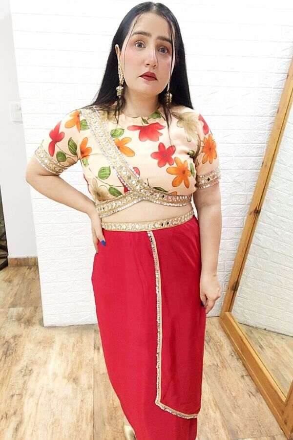 Printed Blouse with Dhoti Skirt