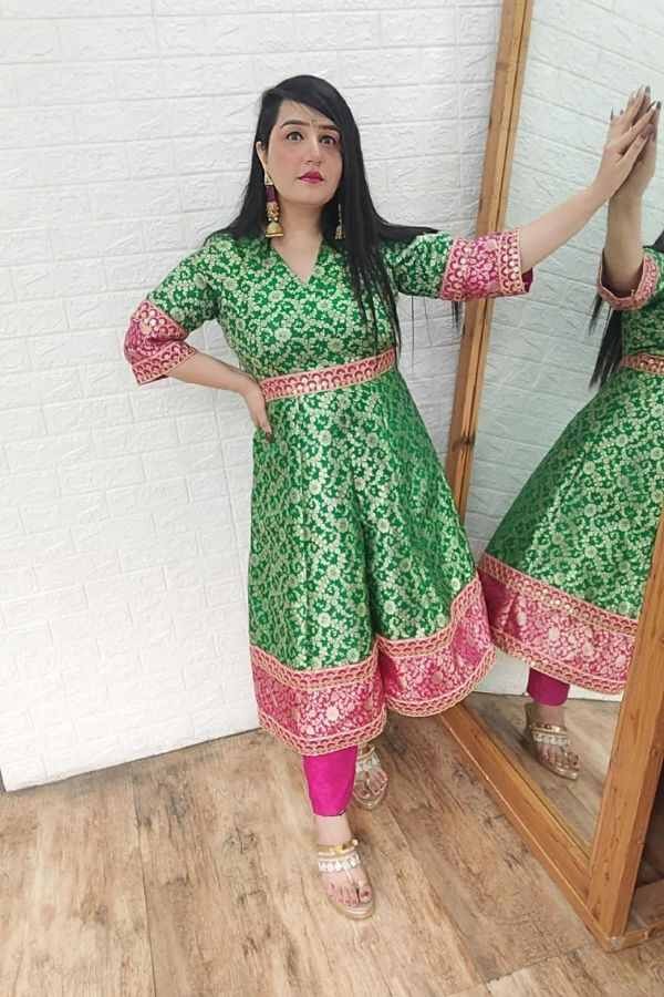 Brocade Anarkali Kurta with Pants