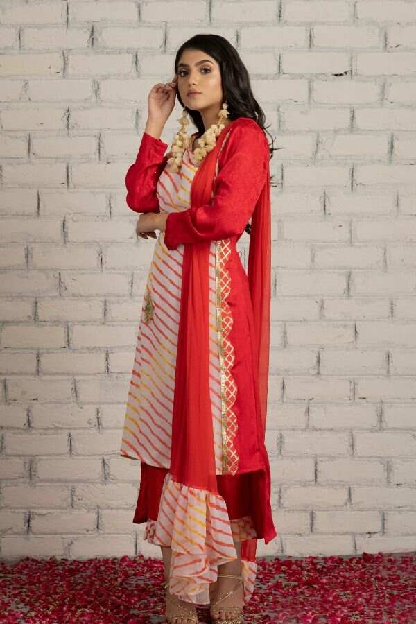 Red Lehriya Suit Set