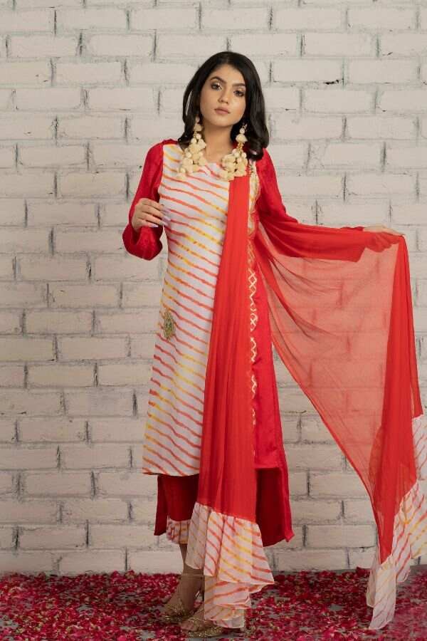 Red Lehriya Suit Set