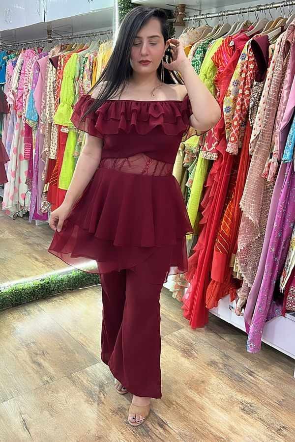 Maroon Peplum Co-ord Set