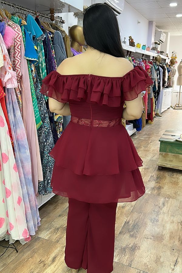 Maroon Peplum Co-ord Set